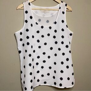 Ann Taylor Loft Sleeveless Blouse Shell Women Large White Black Polka Dot Office